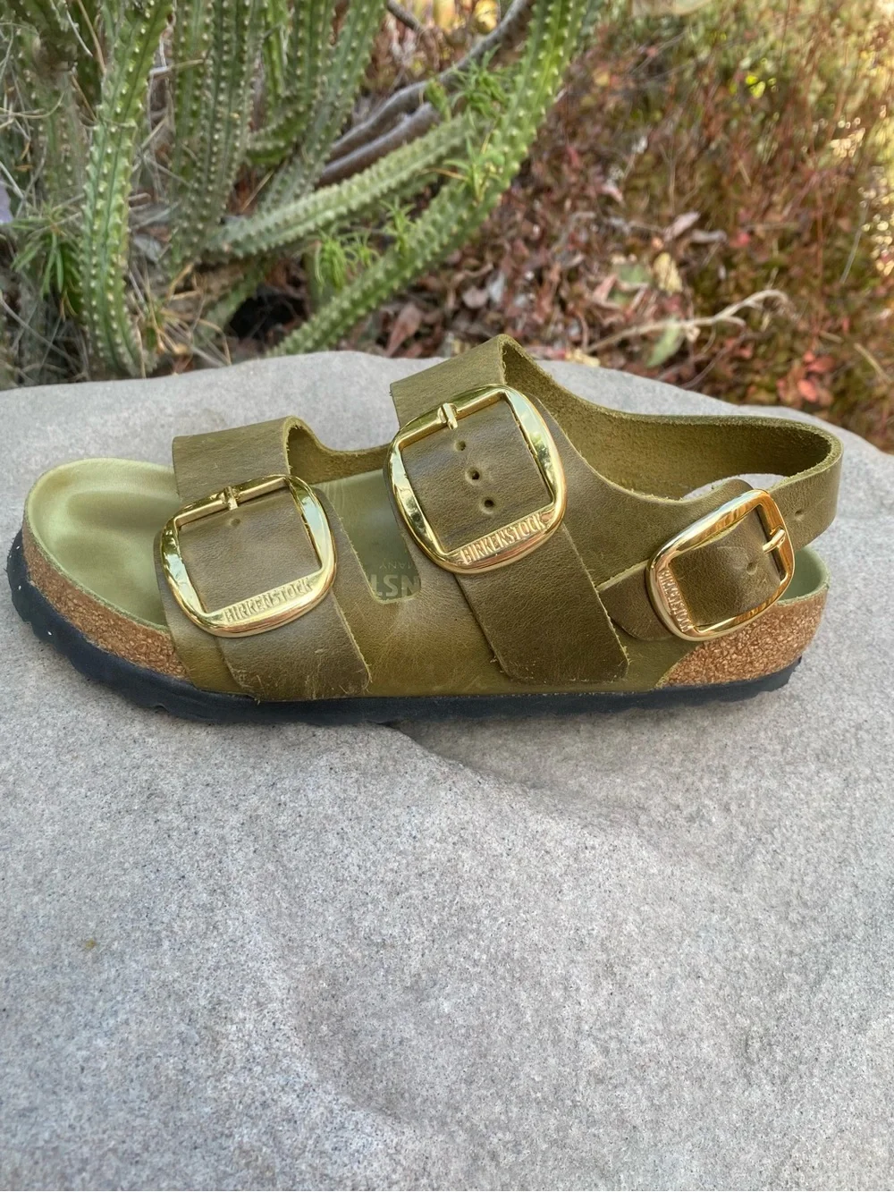 Birkenstock Milano Big Buckle Olive Green Oiled Leather Exquisite